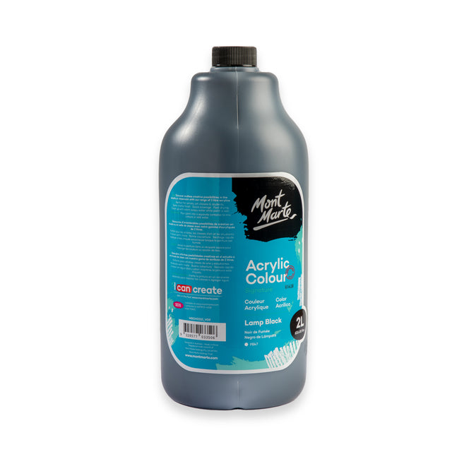 2L Acrylic Colour Paint Bottle with Pump - Lamp Black - Mont Marte