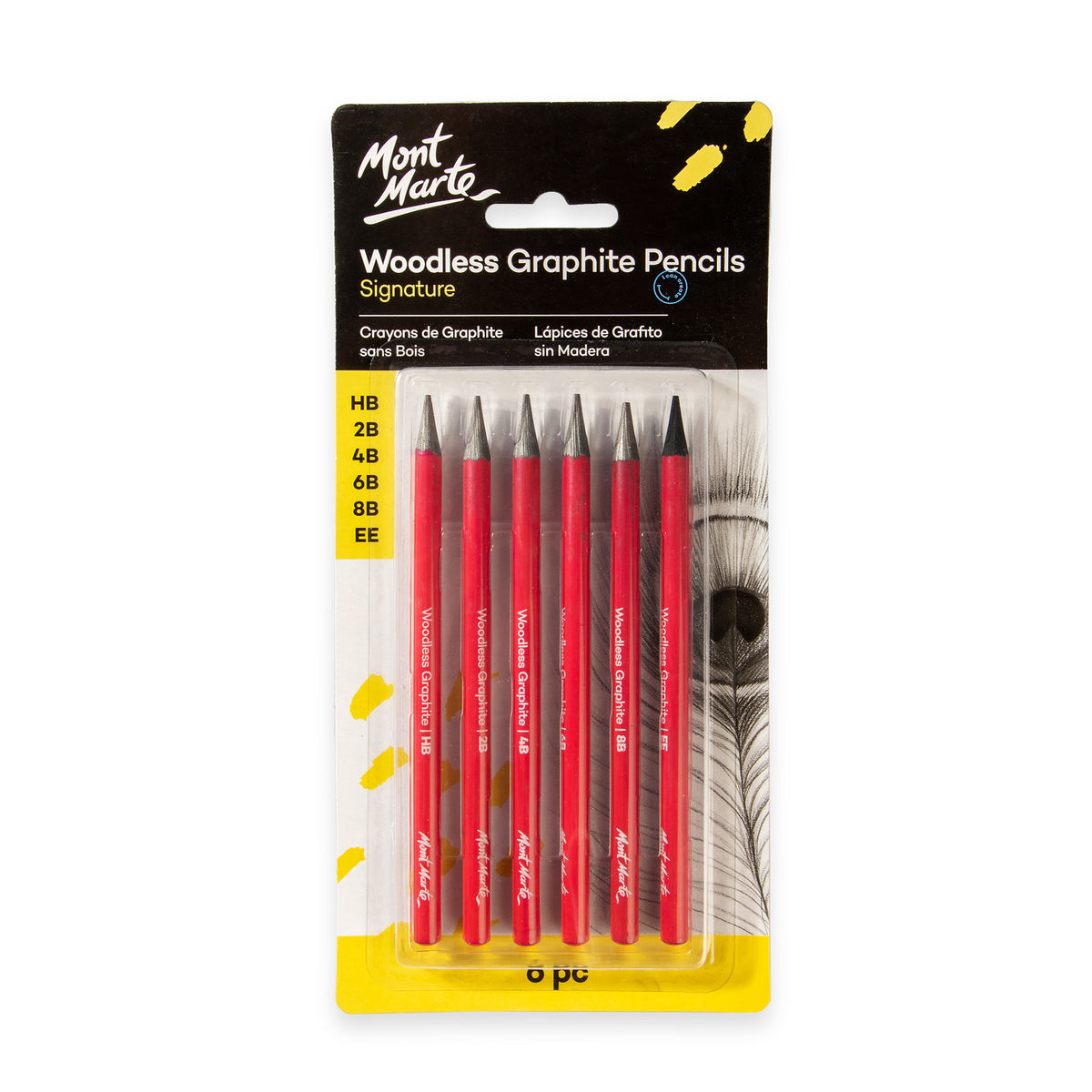 6 Pack Woodless Graphite Pencil Set - Assorted Grades - Mont Marte
