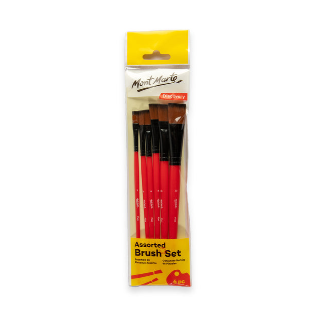 6 Pack Assorted Flat Brush Set - Sizes 2 to 12 - Mont Marte