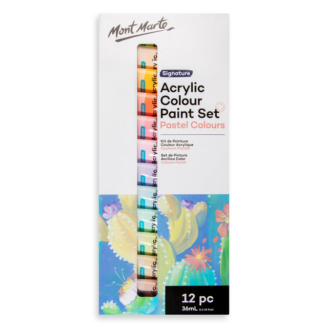 12 Pack Acrylic Pastel Paint Set 36ml - Assorted - Mont Marte