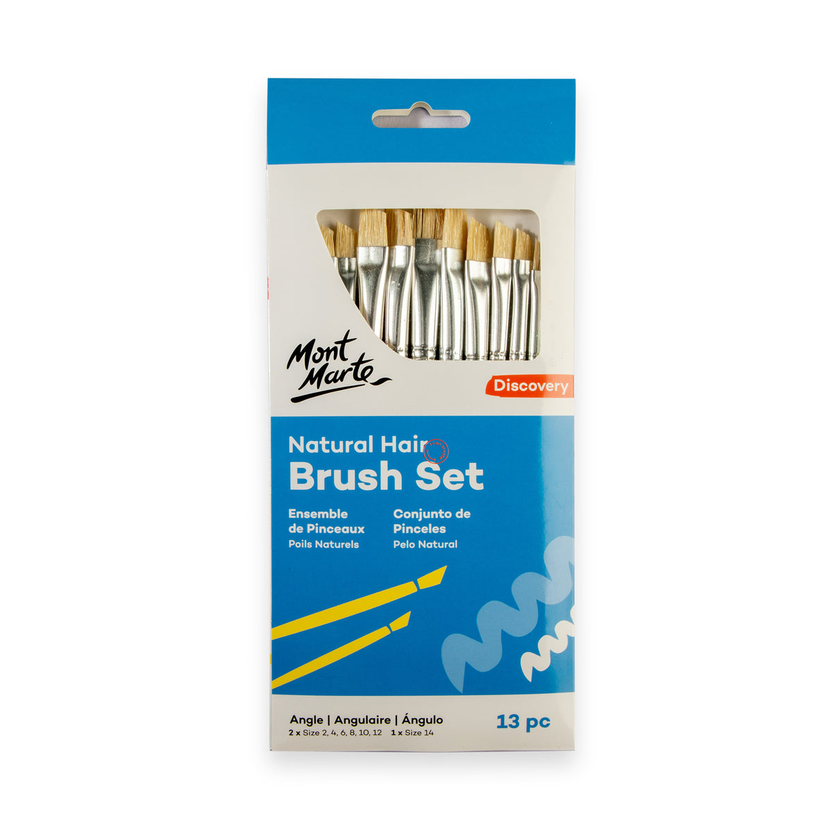 13 Piece Angle Natural Hair Art Brush Set - Sizes 2 to 14 - Mont Marte