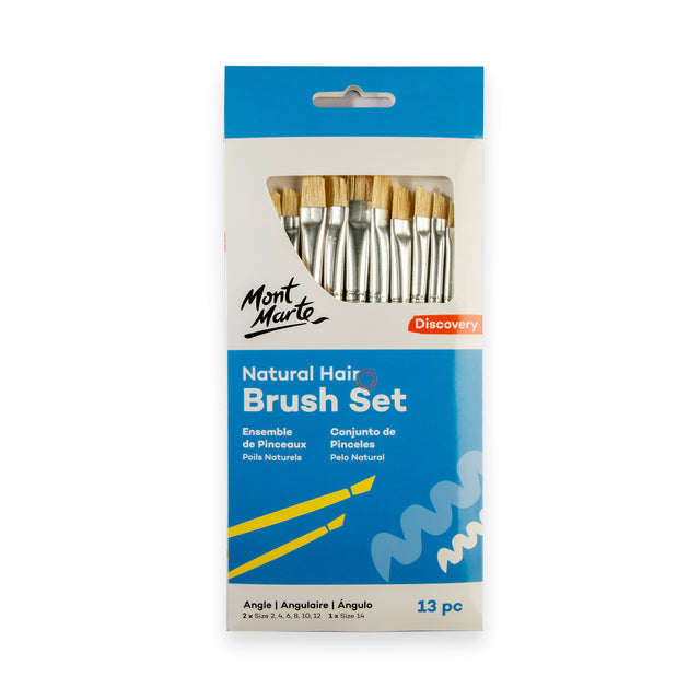 13 Piece Angle Natural Hair Art Brush Set - Sizes 2 to 14 - Mont Marte