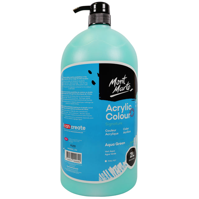 2L Acrylic Colour Paint Pump Bottle - Aqua Green - Mont Marte