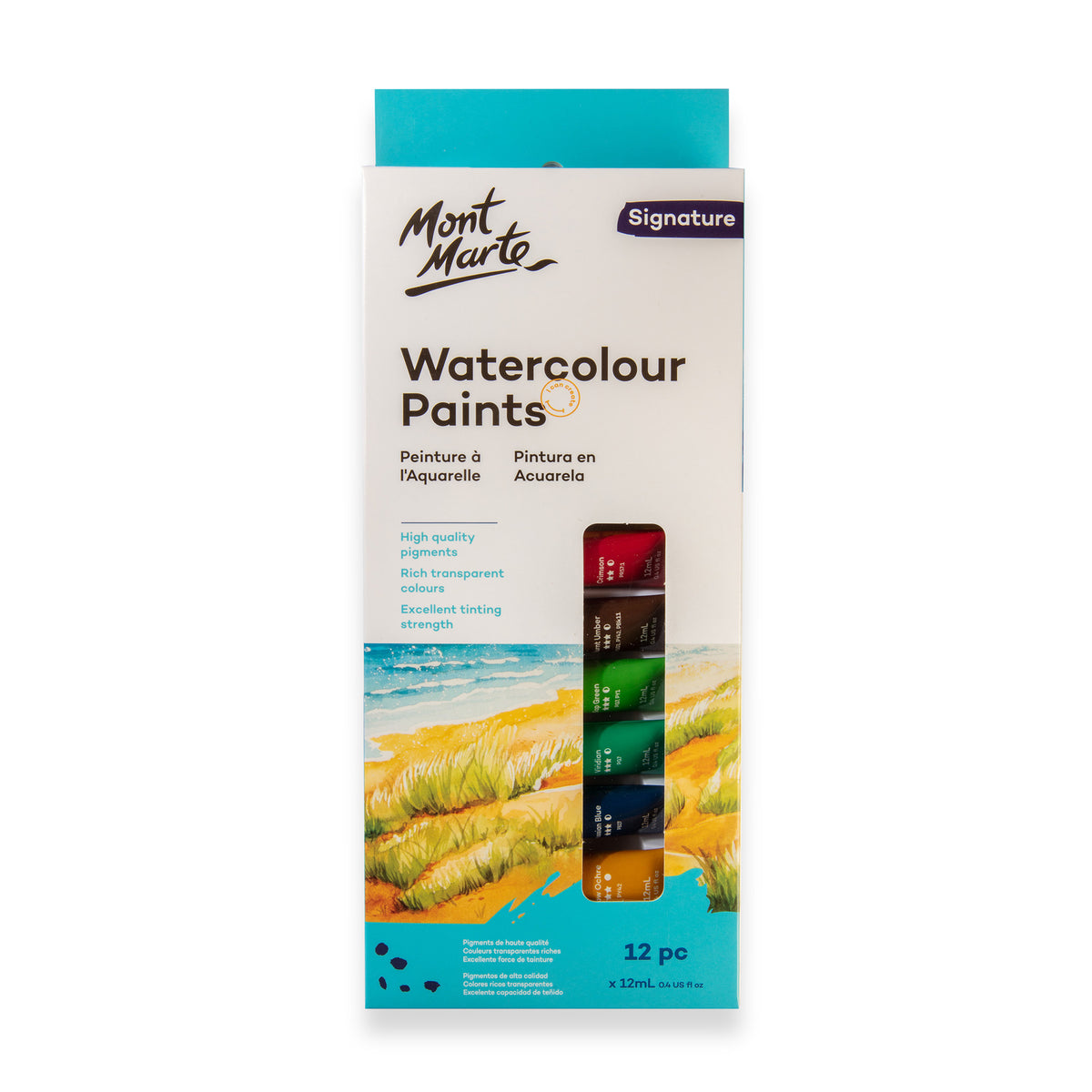 12 Pack Watercolour Paint Set 12ml - Assorted - Mont Marte
