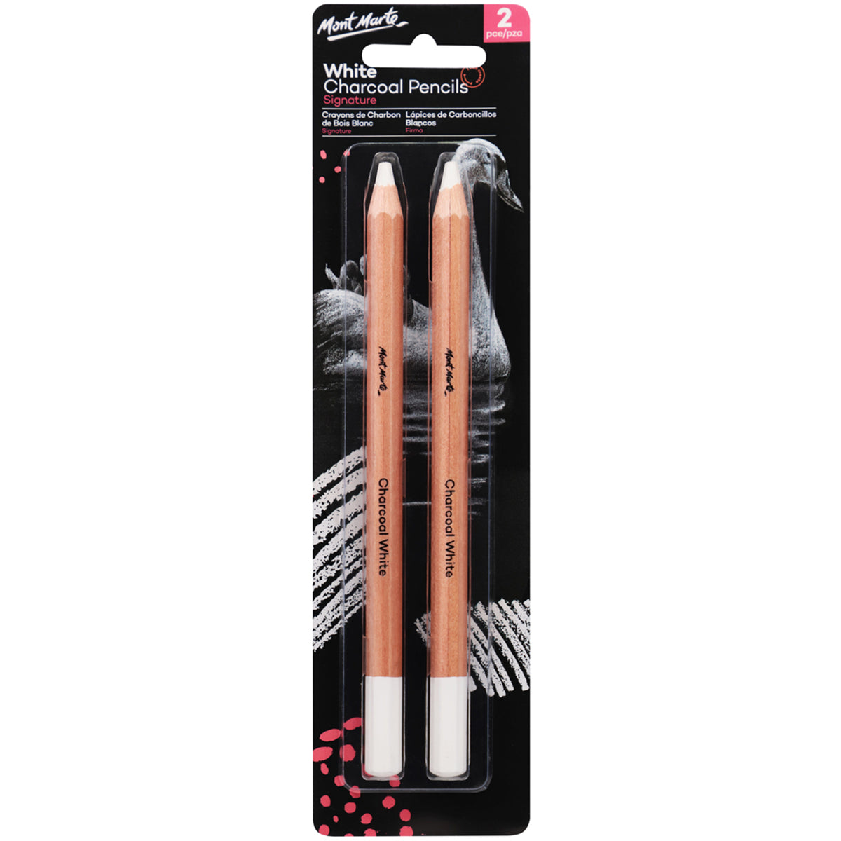2 Pack White Charcoal Pencils - Large Hexagonal - Mont Marte