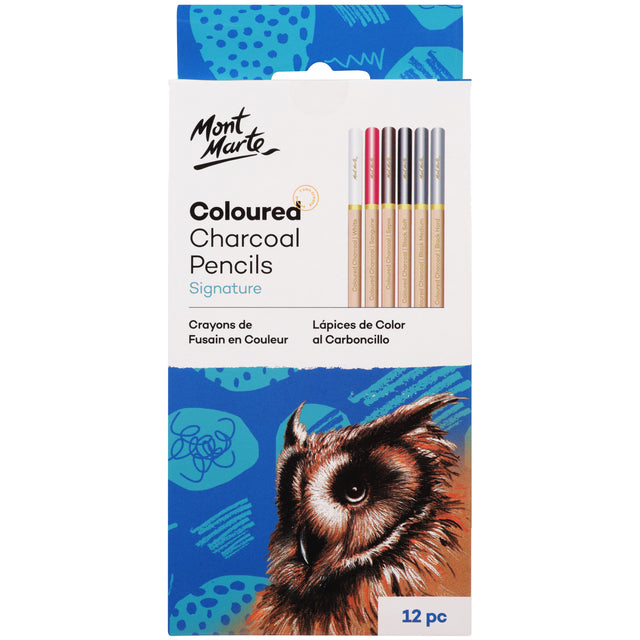 12 Pack Coloured Charcoal Pencils - Assorted - Mont Marte