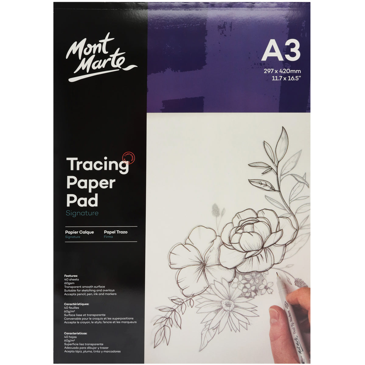40 Sheet Tracing Paper Pad 60gsm - A3 - Mont Marte