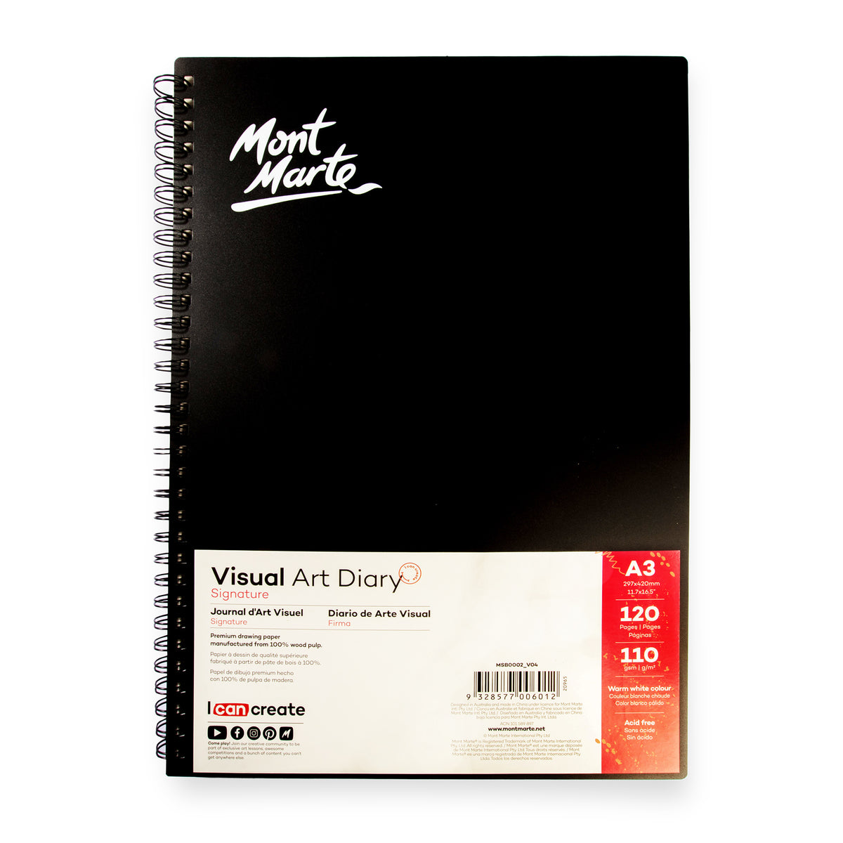 Visual Art Diary 110gsm A3 120 Page - Warm White - Mont Marte