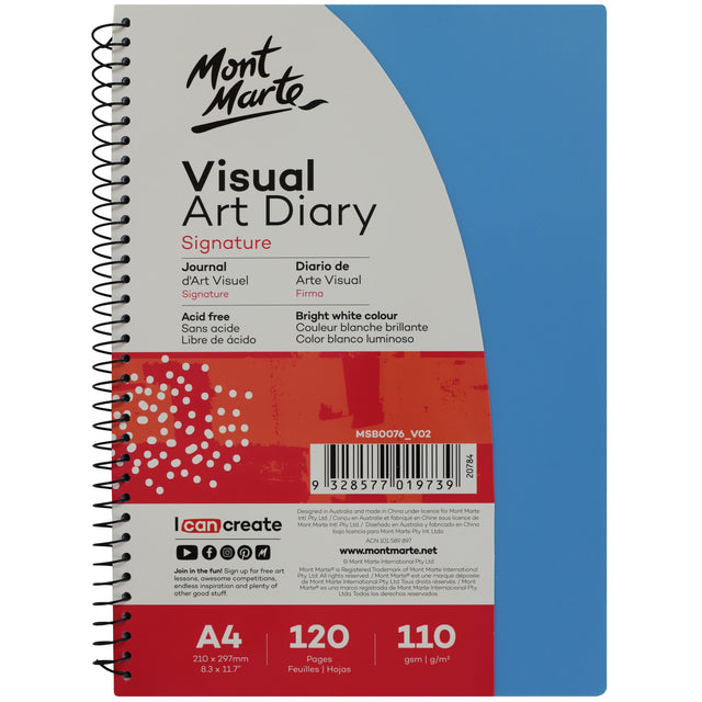Visual Art Diary A4 120 Pages 110gsm - Assorted - Mont Marte