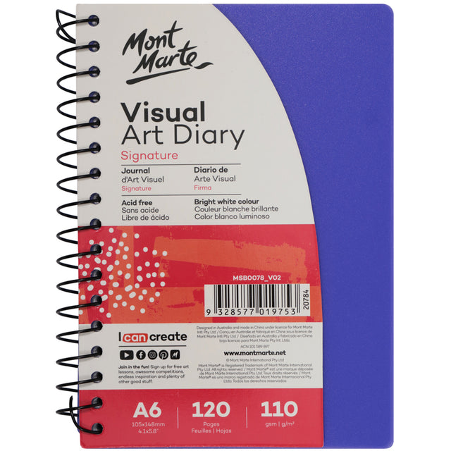 Visual Art Diary Spiral Bound A6 120 Pages 110gsm - Assorted - Mont Marte