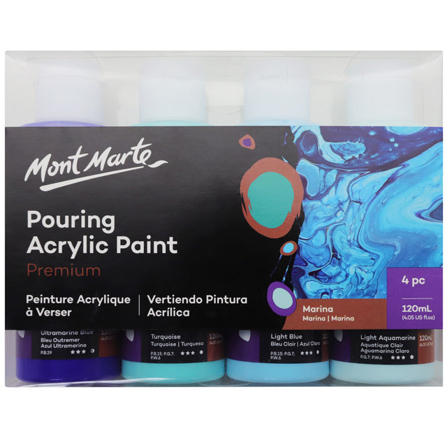 4 Pack Pouring Acrylic Paint 120ml - Marina - Mont Marte