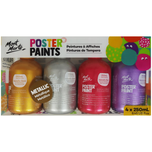 4 Pack Poster Paint 250ml - Metallic - Mont Marte