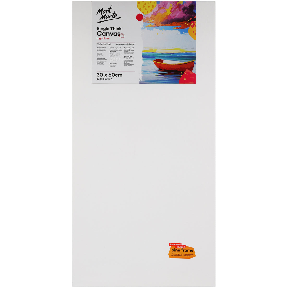 Single Thick Stretched Canvas 30 x 60cm - White - Mont Marte