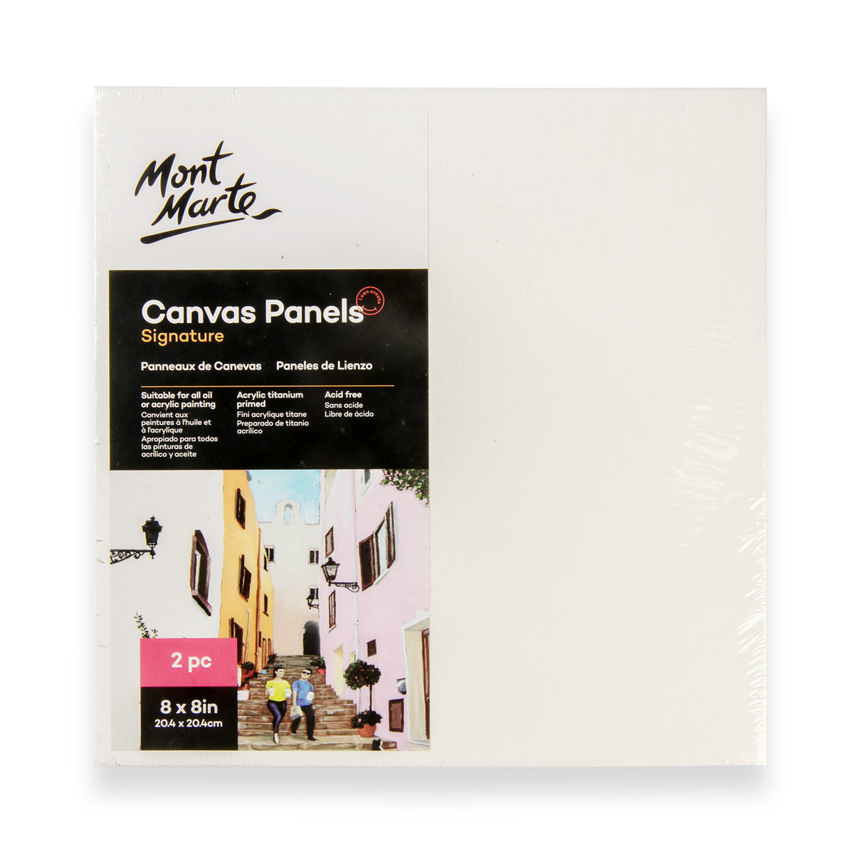 2 Pack Canvas Panels 20.4 x 20.4cm - White - Mont Marte