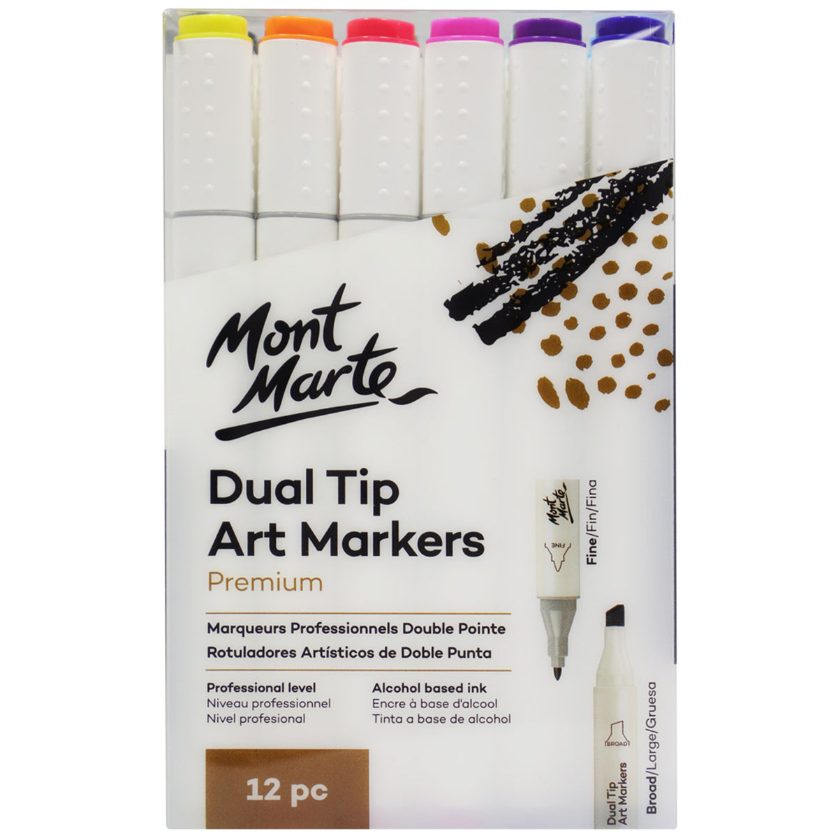 12 Pack Dual Tip Premium Art Markers - Assorted - Mont Marte