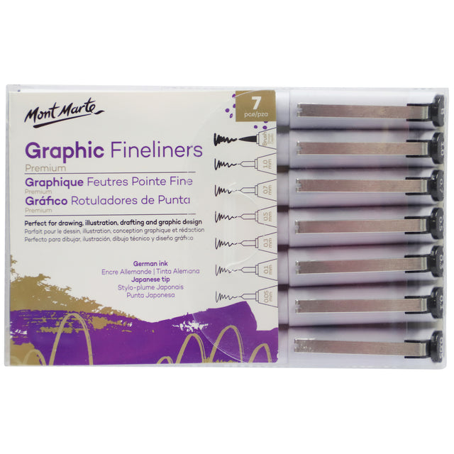 7 Piece Premium Graphic Fineliner Set - Black - Mont Marte