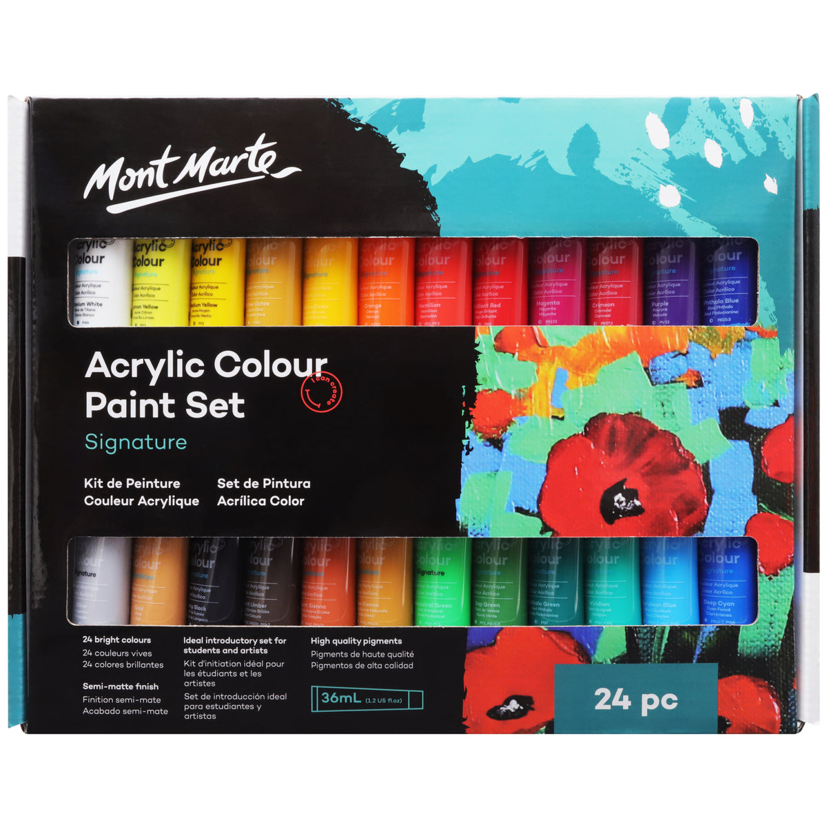 24 Pack Acrylic Colour Paint Set 36ml - Assorted - Mont Marte