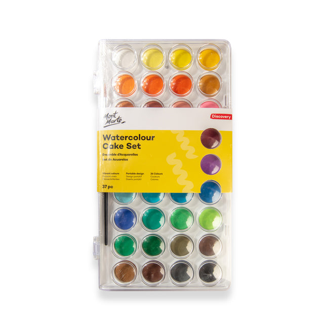 37 Piece Watercolour Cake Set with Mixing Wells - 36 Colours - Mont Marte