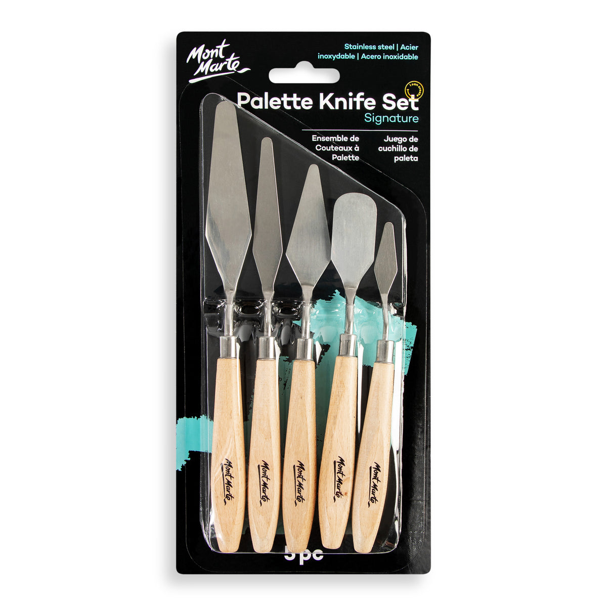 5 Piece Palette Knife Set - Stainless Steel - Mont Marte