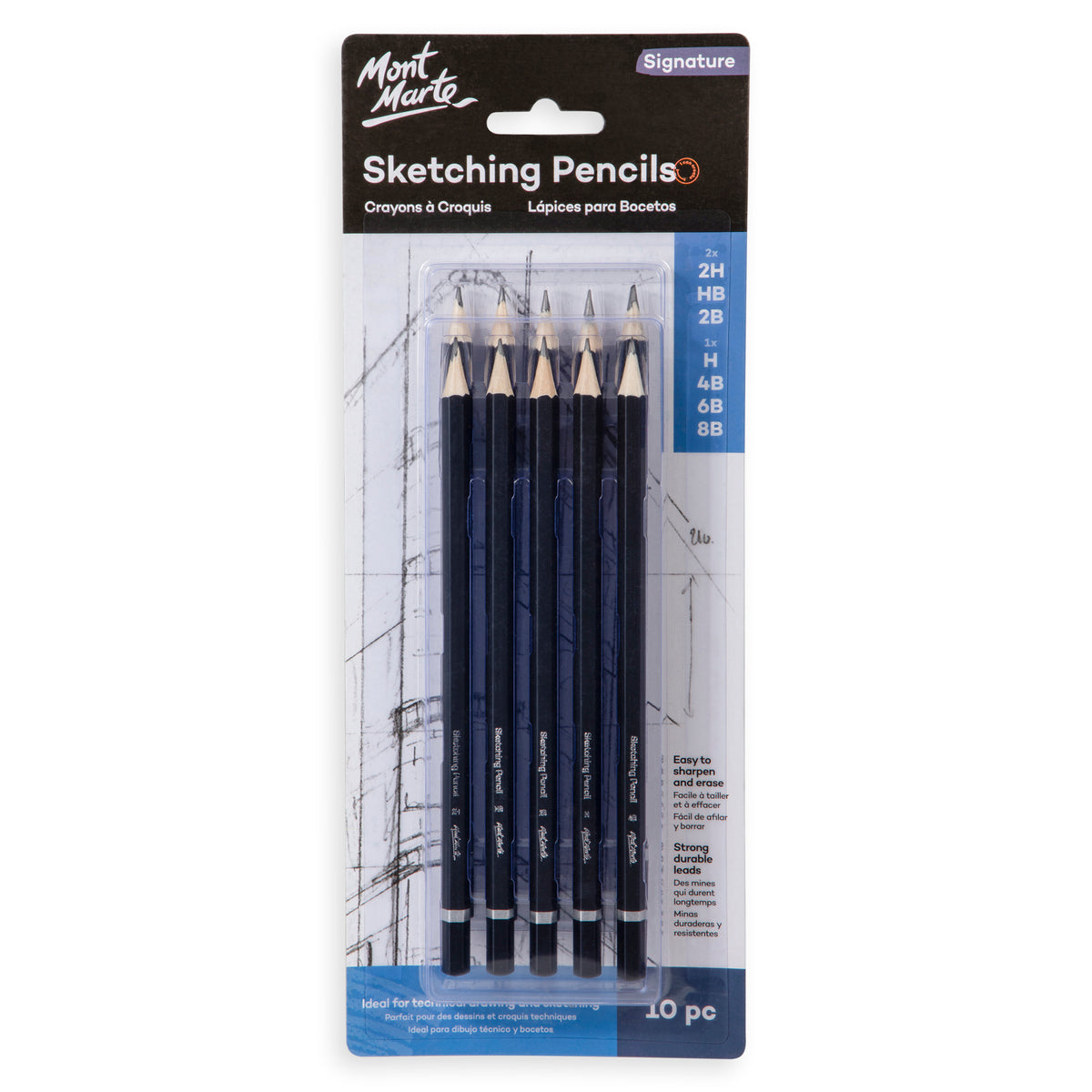 10 Piece Sketching Pencil Set - Assorted Grades - Mont Marte