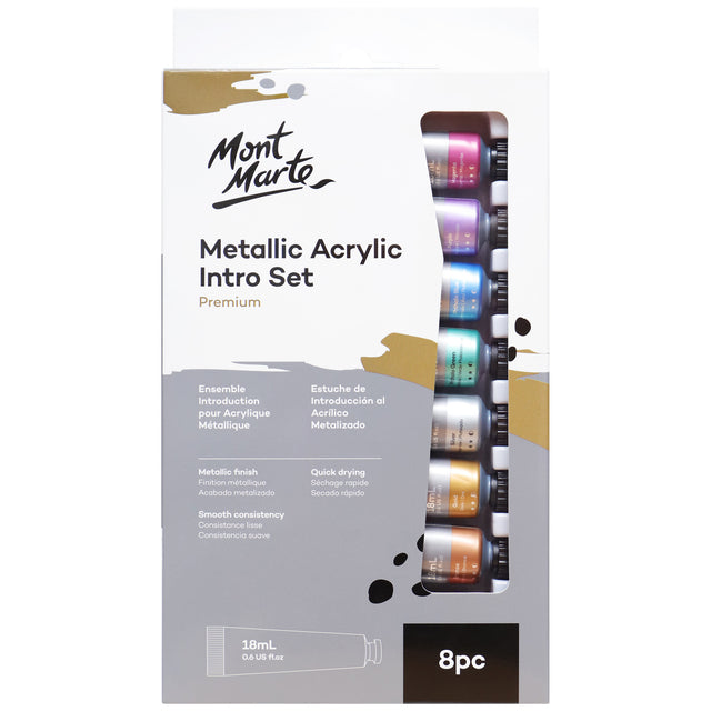 8 Piece Metallic Acrylic Paint Intro Set - 18ml Tubes - Mont Marte