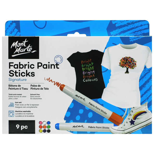 9 Pack Fabric Paint Sticks - Assorted - Mont Marte