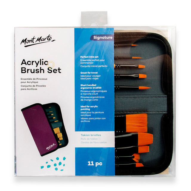 11 Piece Acrylic Brush Set with Zip Case - Mont Marte