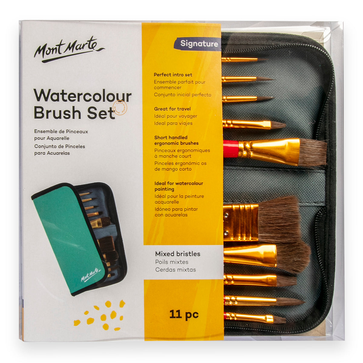 11 Piece Watercolour Brush Set with Zip Case - Mont Marte