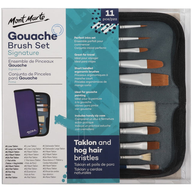 11 Piece Gouache Brush Set with Zippered Case - Mont Marte