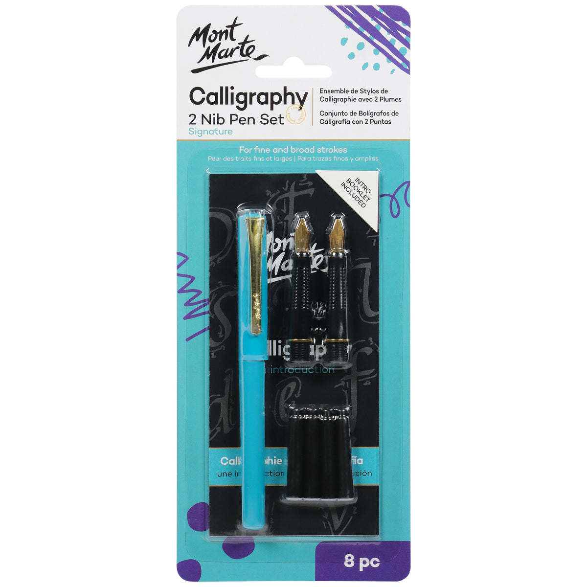 8 Piece Calligraphy 2 Nib Pen Set - Mont Marte