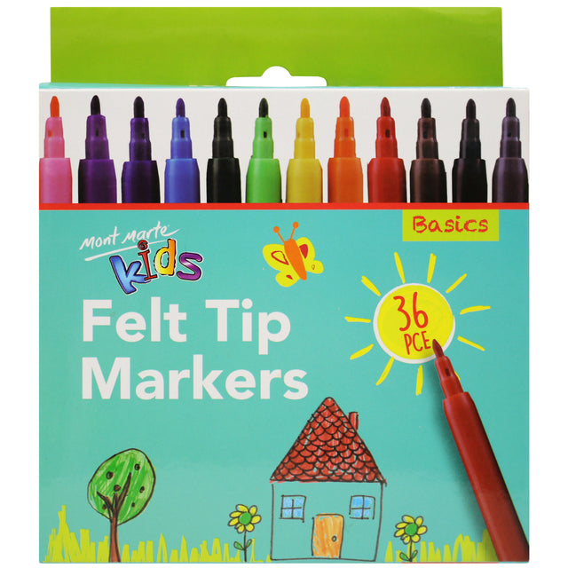 36 Pack Felt Tip Markers - Assorted - Mont Marte