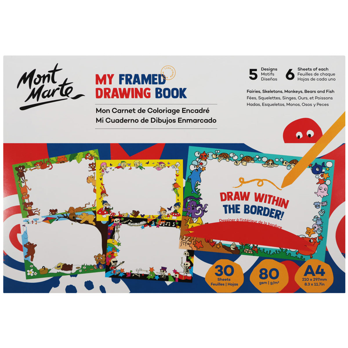 30 Sheet A4 Framed Drawing Book - Assorted Designs - Mont Marte