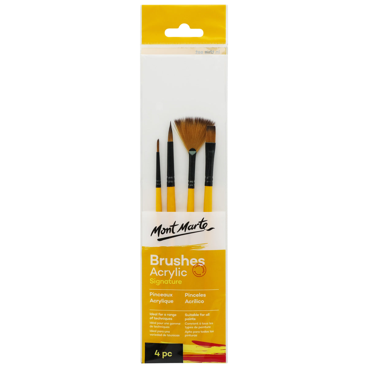 4 Piece Acrylic Paint Brush Set with Taklon Bristles - Mont Marte