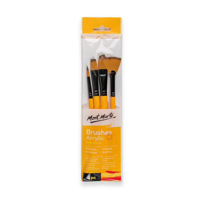 4 Pack Acrylic Paint Brush Set - Assorted - Mont Marte