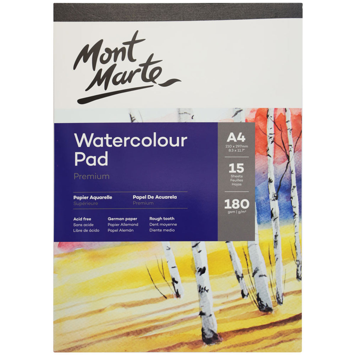 A4 Watercolour Pad 180gsm German Paper - 15 Sheets - Mont Marte