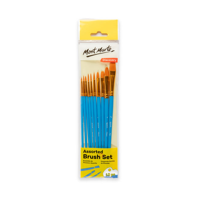 10 Piece Assorted Paint Brush Set - Mixed Sizes - Mont Marte