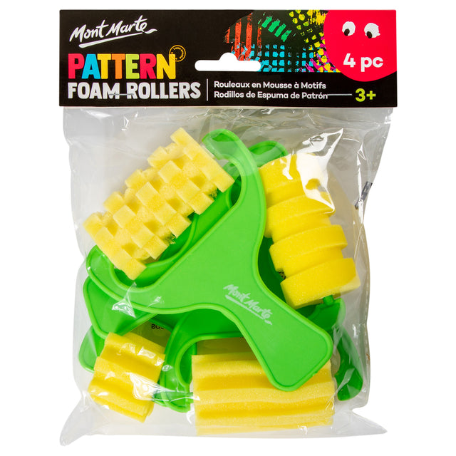 4 Pack Pattern Foam Paint Rollers - Assorted Textures - Mont Marte