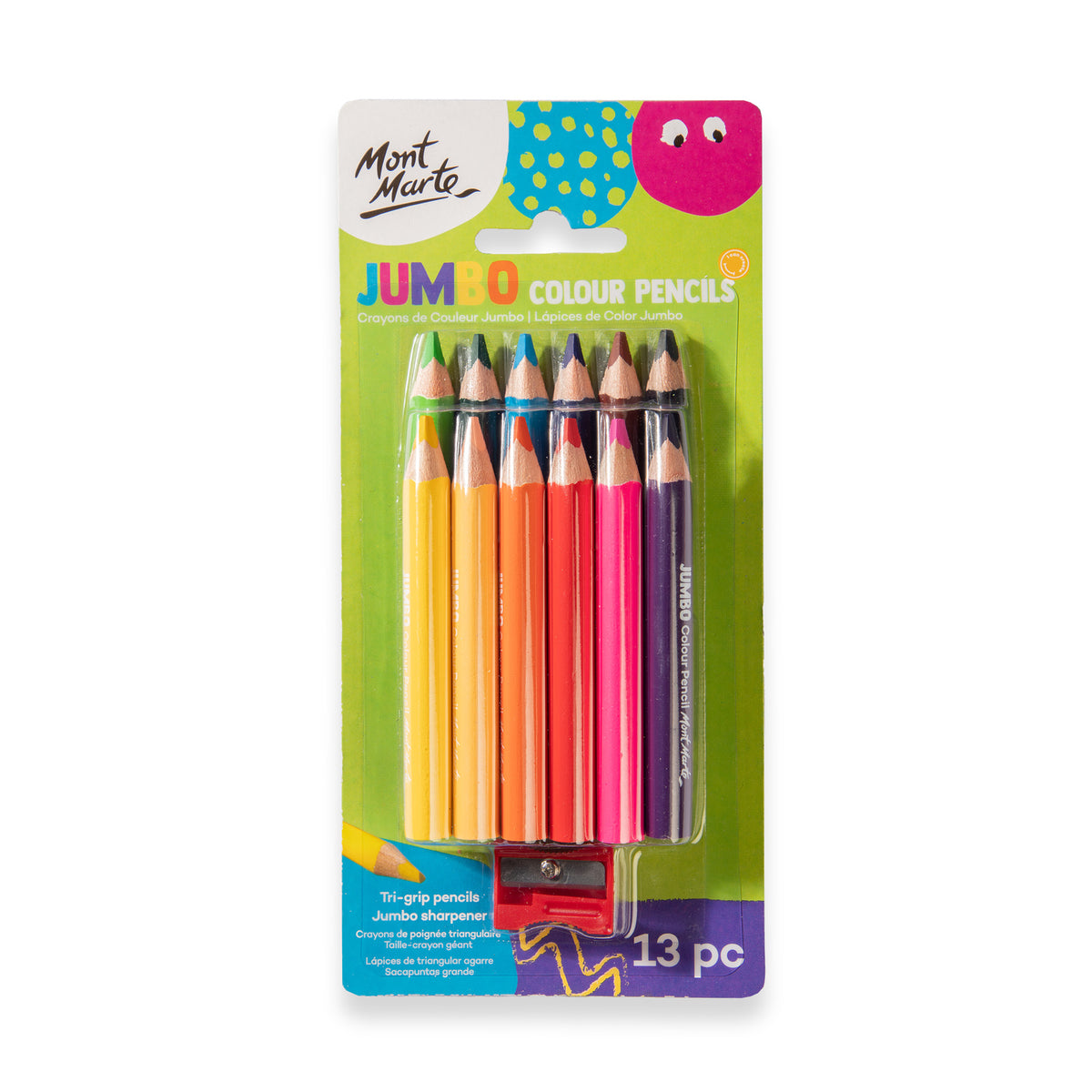 13 Piece Jumbo Colour Pencil Set with Sharpener - Assorted - Mont Marte