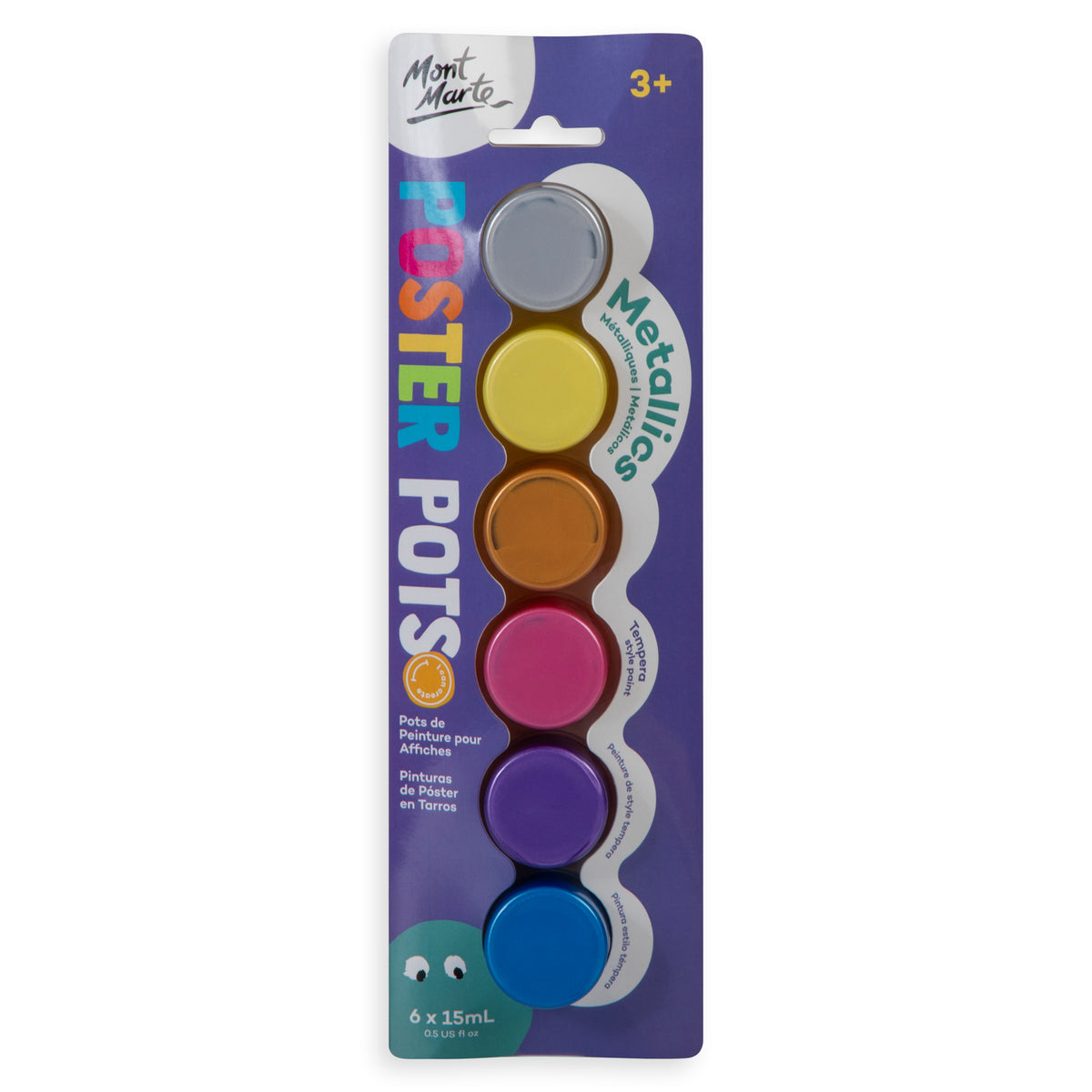 6 Pack Poster Paint Pots 15ml - Metallics - Mont Marte