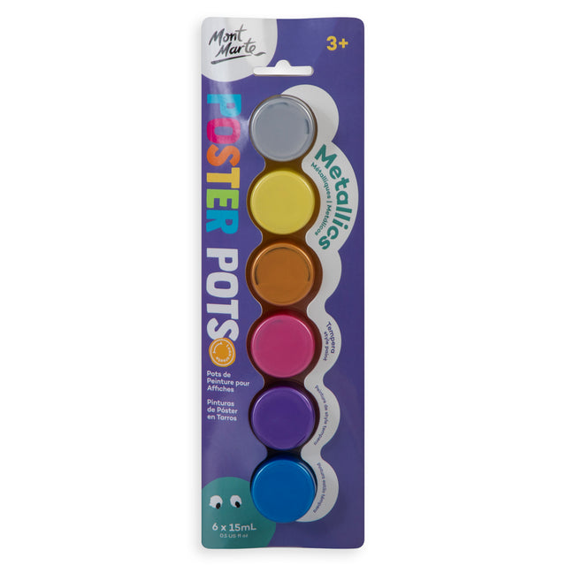 6 Pack Poster Paint Pots 15ml - Metallics - Mont Marte