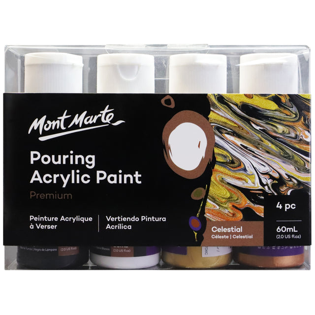 4 Pack Pouring Acrylic Paint 60ml - Celestial - Mont Marte