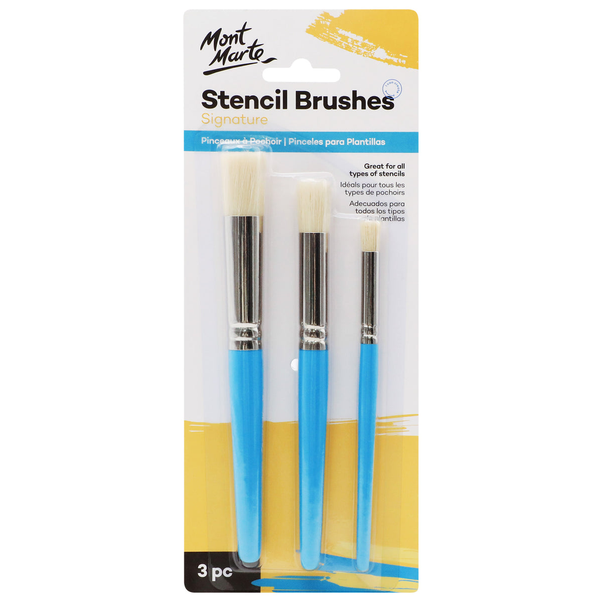 3 Pack Stencil Brushes - Flat 4, 8 and 12 - Mont Marte