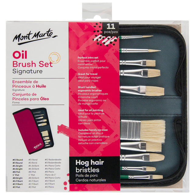 11 Piece Oil Brush Set with Zip Case - Mont Marte