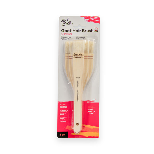 3 Piece Goat Hair Brush Set - Assorted Sizes - Mont Marte