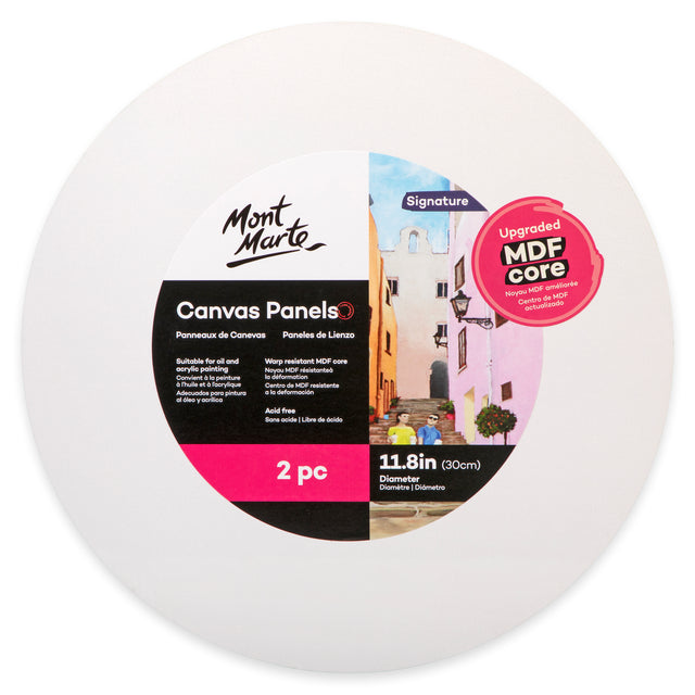 2 Pack Round Canvas Panel - 30cm - Mont Marte