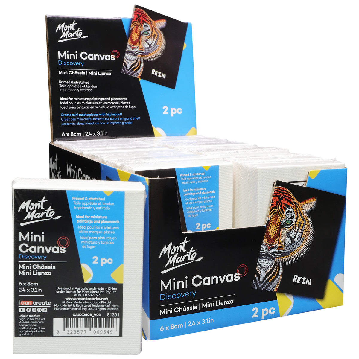 2 Pack Mini Stretched Canvas 6cm x 8cm - Mont Marte