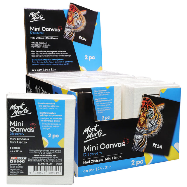 2 Pack Mini Stretched Canvas 6cm x 8cm - Mont Marte