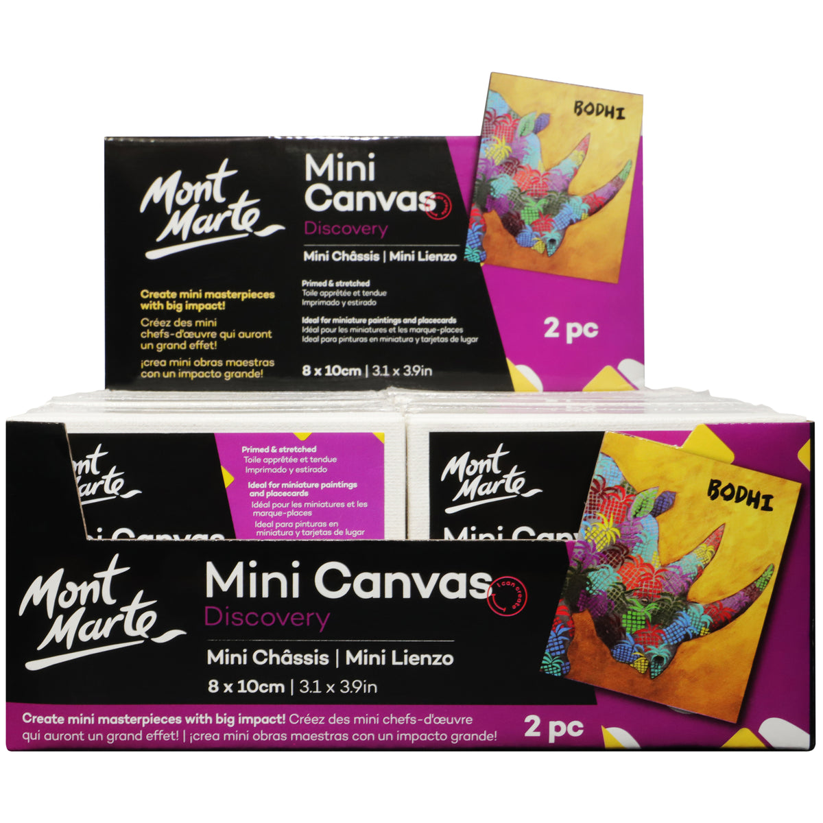 2 Pack Mini Stretched Canvas 8 x 10cm - White - Mont Marte