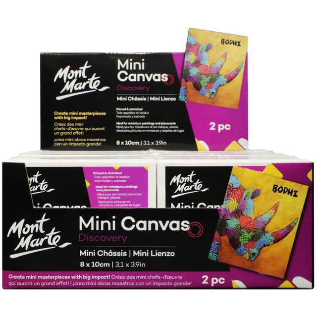 2 Pack Mini Stretched Canvas 8 x 10cm - White - Mont Marte