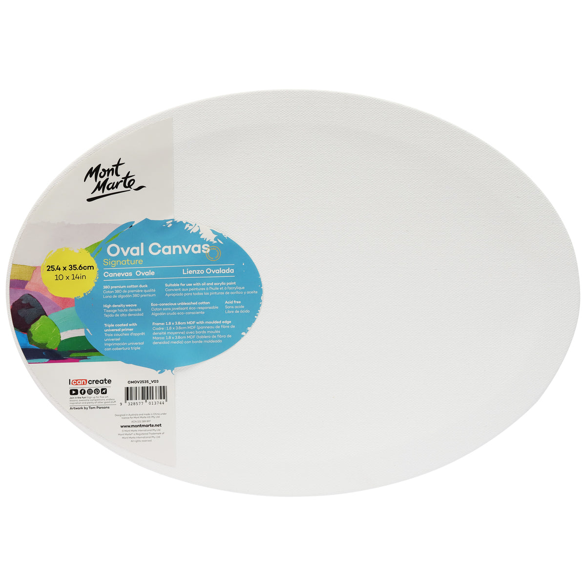 Double Thick Oval Canvas 25.4 x 35.6cm - White - Mont Marte